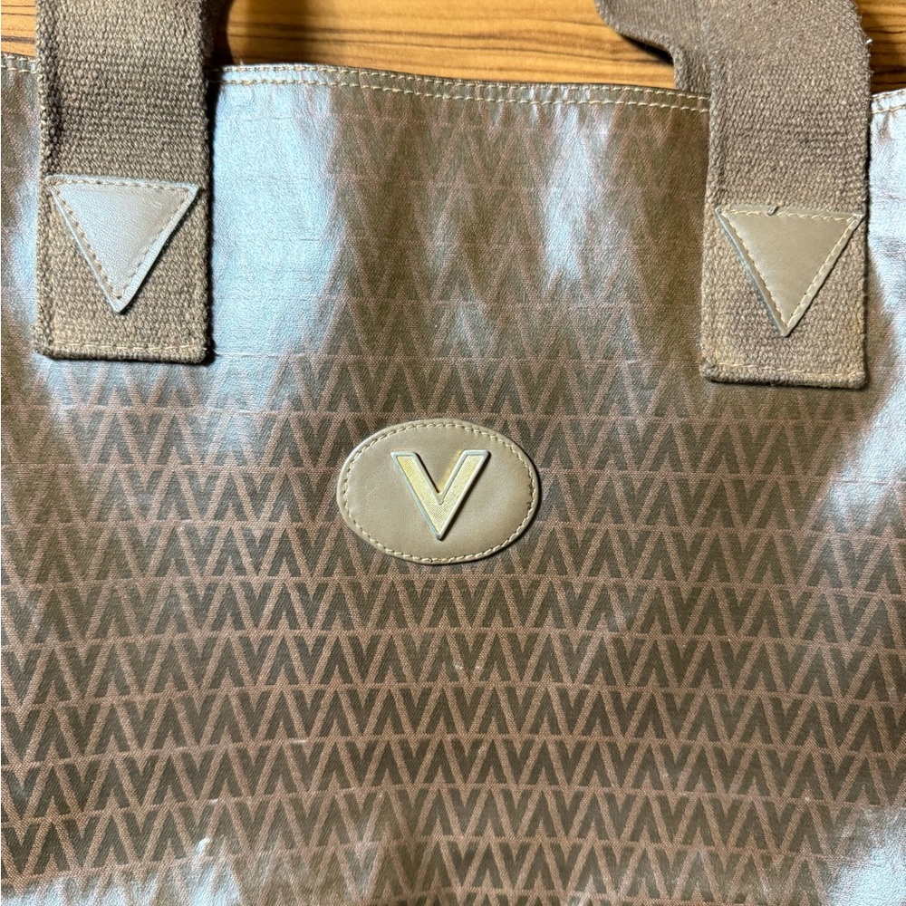 Mario Valentino Brown V-Pattern Leather Tote